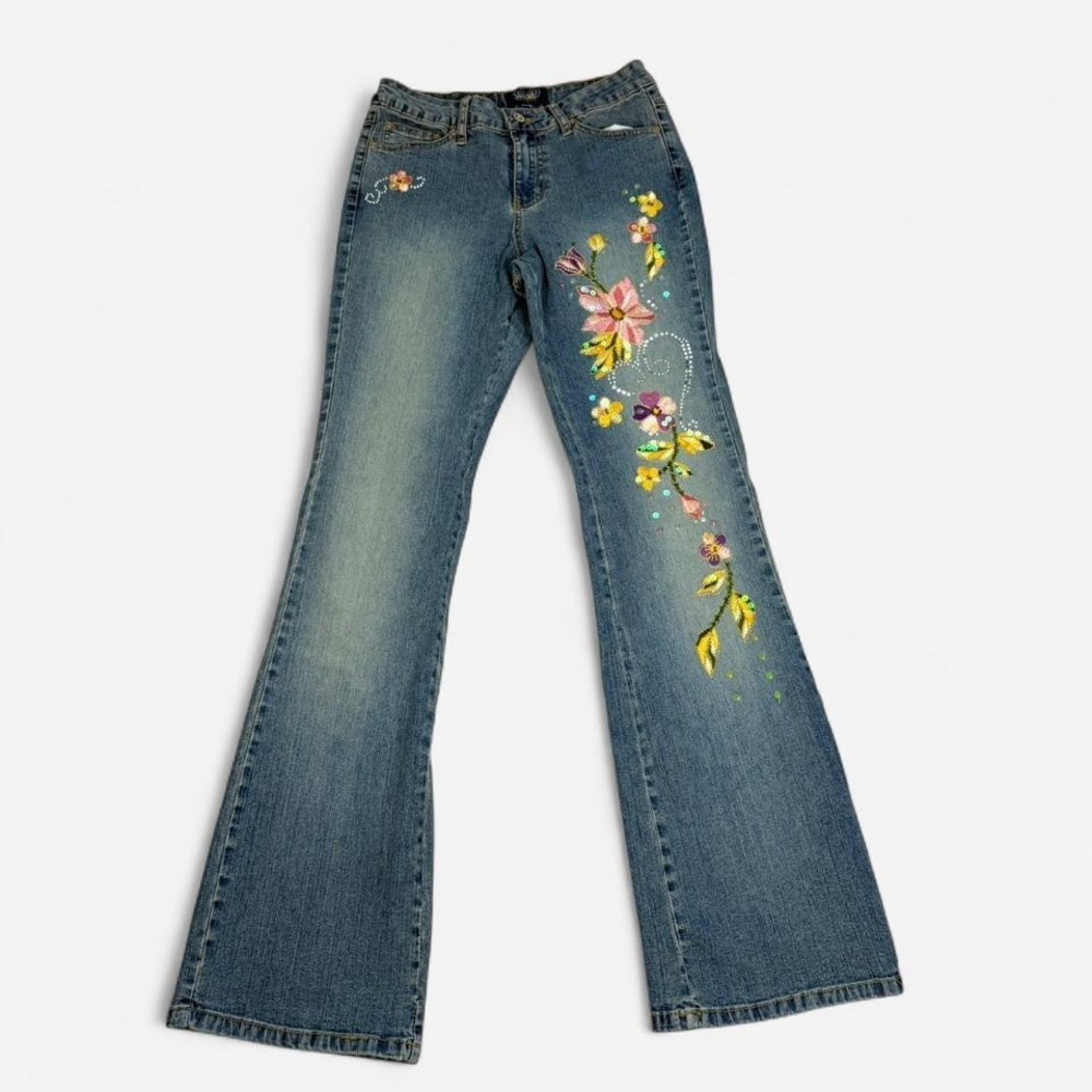 Vintage y2k Angels beaded sequin flowers fairy denim jeans